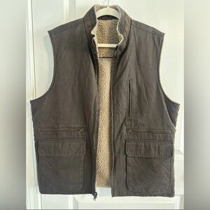 Madison Creek Sherpa Twill Reversible Men’s Vest Large Teton Dark Brown Tan Warm
